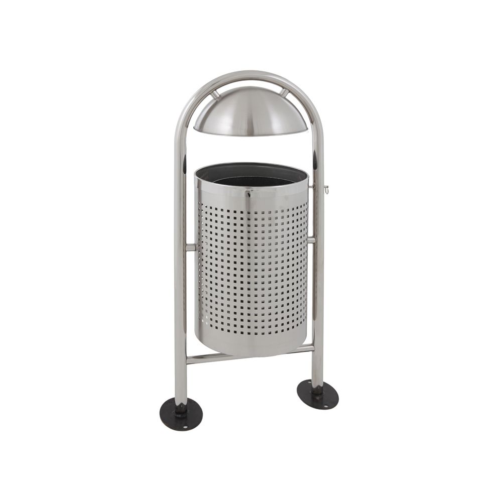 Ronde buitenafvalbak met regendak - mat RVS