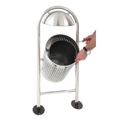 Ronde buitenafvalbak met regendak - mat RVS