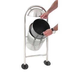 Ronde buitenafvalbak met regendak - mat RVS