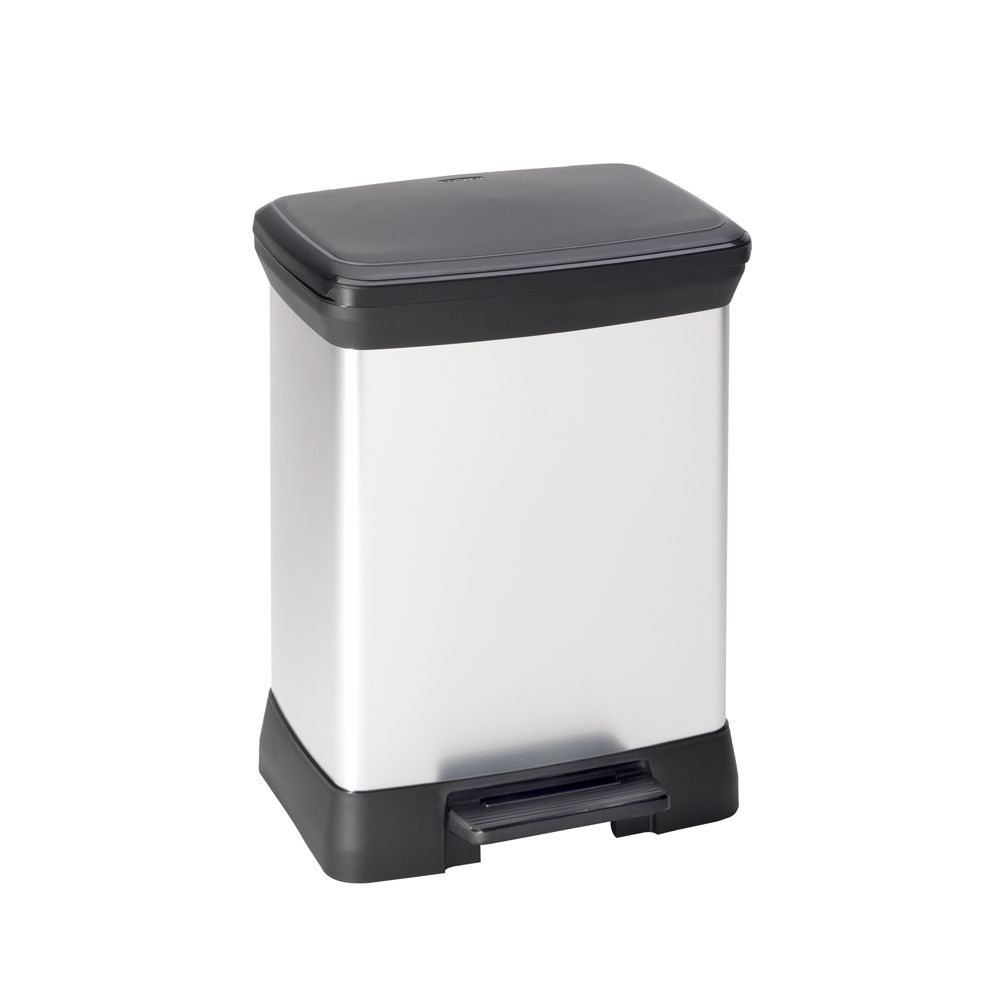 Rechthoekige pedaalemmer Decobin 30 ltr - zilver/zwart