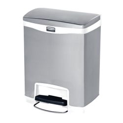 Rubbermaid Slim Jim Step On container Front Step RVS 30 ltr - mat RVS/wit