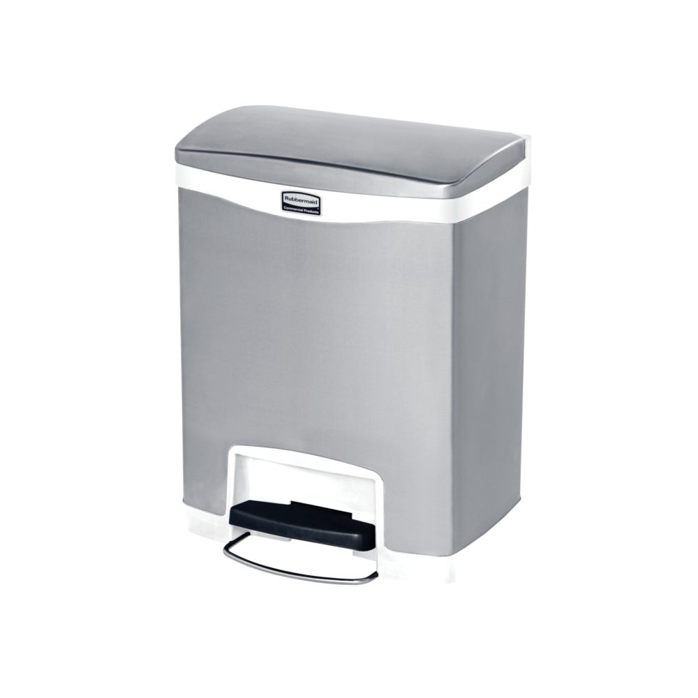 Rubbermaid Slim Jim Step On container Front Step RVS 30 ltr - mat RVS/wit