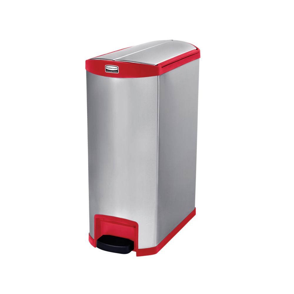 Rubbermaid Slim Jim Step On container End Step RVS 90 ltr - mat RVS/rood