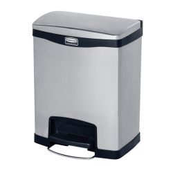 Rubbermaid Slim Jim Step On container Front Step recycling RVS 30 ltr - mat RVS/zwart