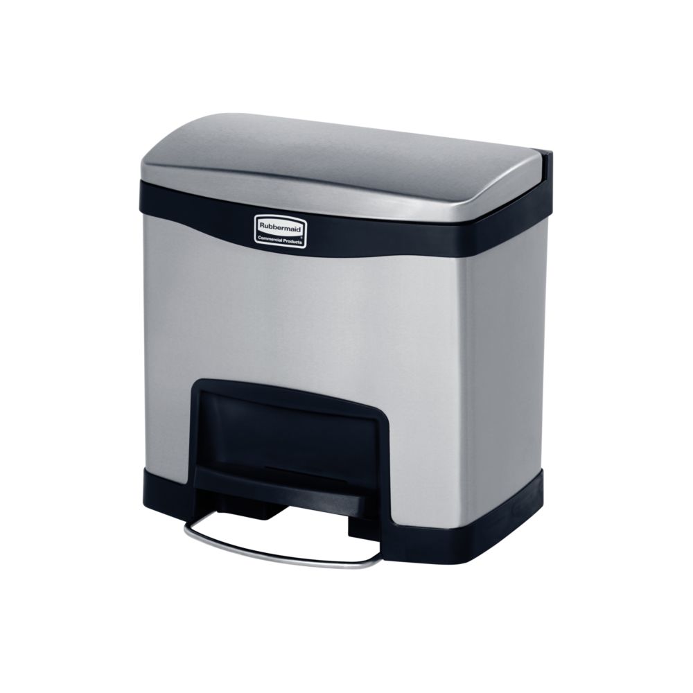 Rubbermaid Slim Jim Step On container Front Step RVS 15 ltr - mat RVS/zwart