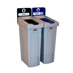 Rubbermaid Slim Jim Recyclingstation 2-stroom NL deksel gesloten (zwart)/flessen (blauw) -  grijs -  zwart -  blauw