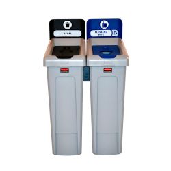 Rubbermaid Slim Jim Recyclingstation 2-stroom NL deksel gesloten (zwart)/flessen (blauw) -  grijs -  zwart -  blauw