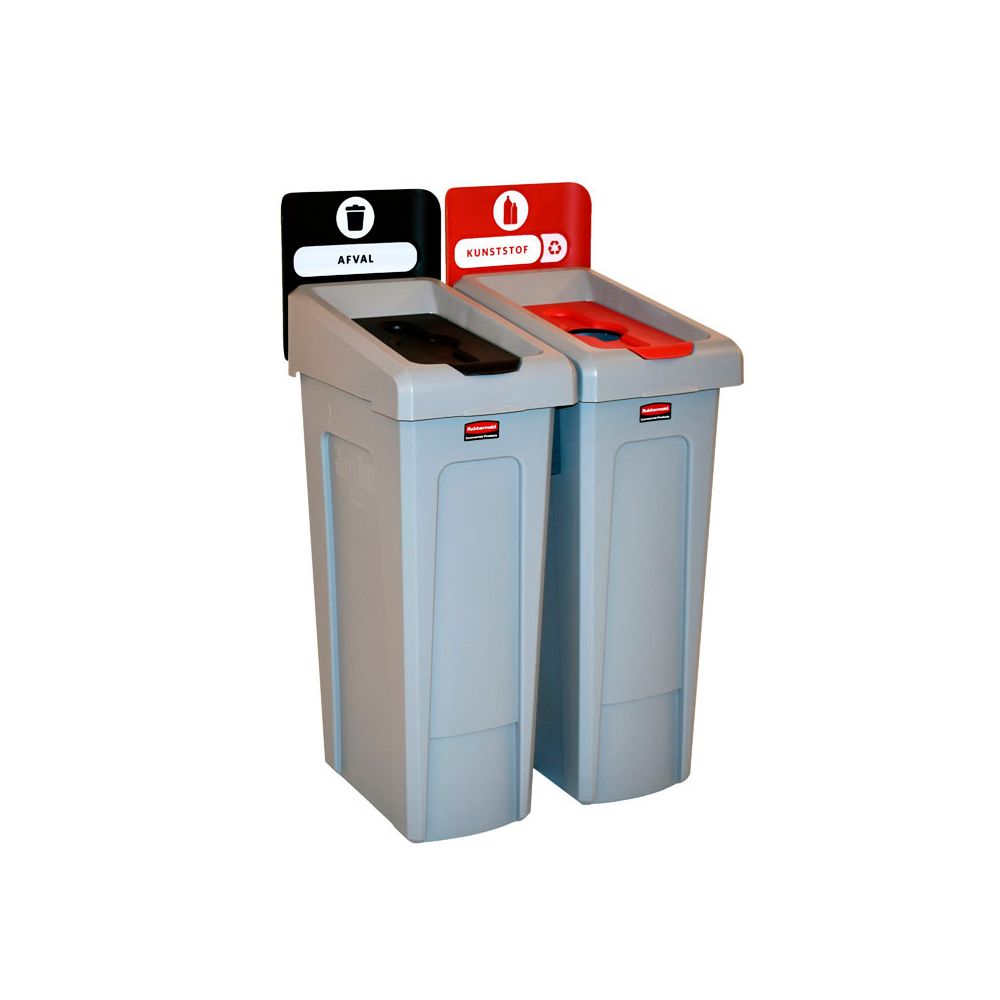 Rubbermaid Slim Jim Recyclingstation 2-stroom NL deksel gesloten (zwart)/flessen (rood) -  grijs -  zwart -  rood