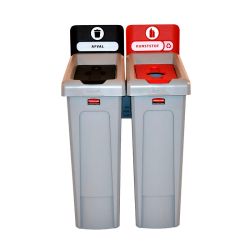 Rubbermaid Slim Jim Recyclingstation 2-stroom NL deksel gesloten (zwart)/flessen (rood) -  grijs -  zwart -  rood
