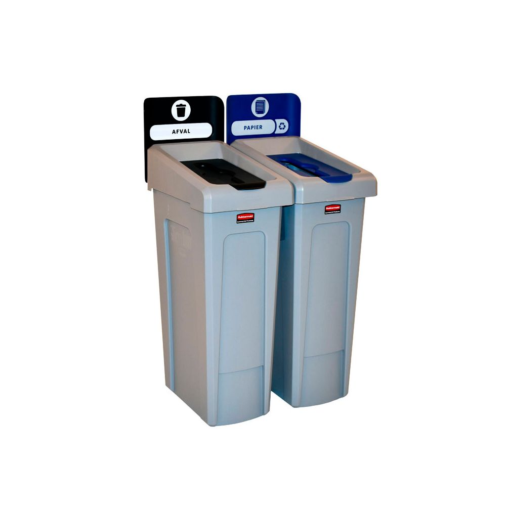 Rubbermaid Slim Jim Recyclingstation 2-stroom NL deksel gesloten (zwart)/papier (blauw) -  grijs -  zwart -  blauw