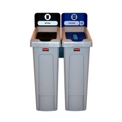 Rubbermaid Slim Jim Recyclingstation 2-stroom NL deksel gesloten (zwart)/papier (blauw) -  grijs -  zwart -  blauw