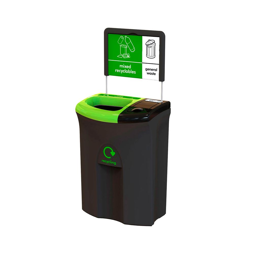 Recycling unit Meridian 110 ltr -  Double open/lift zwart -  groen -  zwart