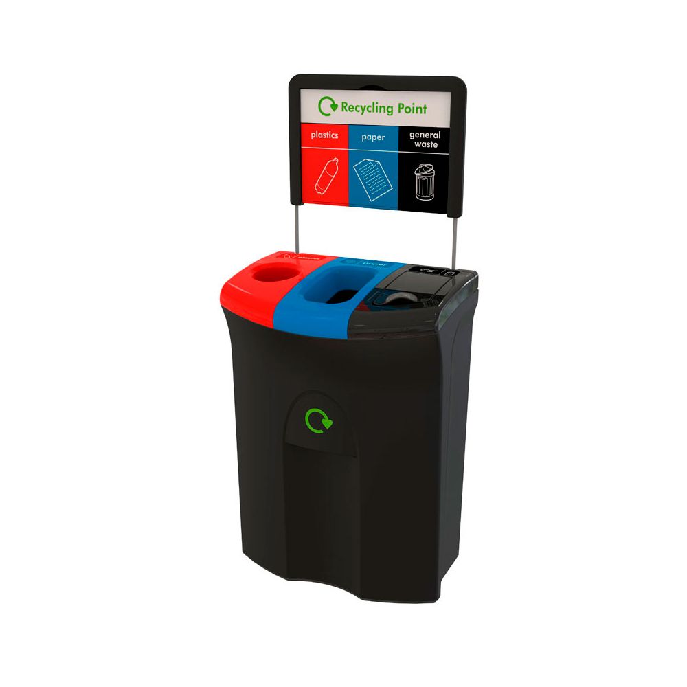 Recycling unit  Meridian 110 ltr -  Triple hole/open/lift zwart/blauw/rood