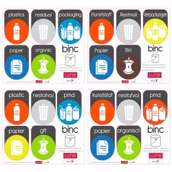 Lune Binc afvalbak 3-stroom met gesloten deksel - wit/zwart