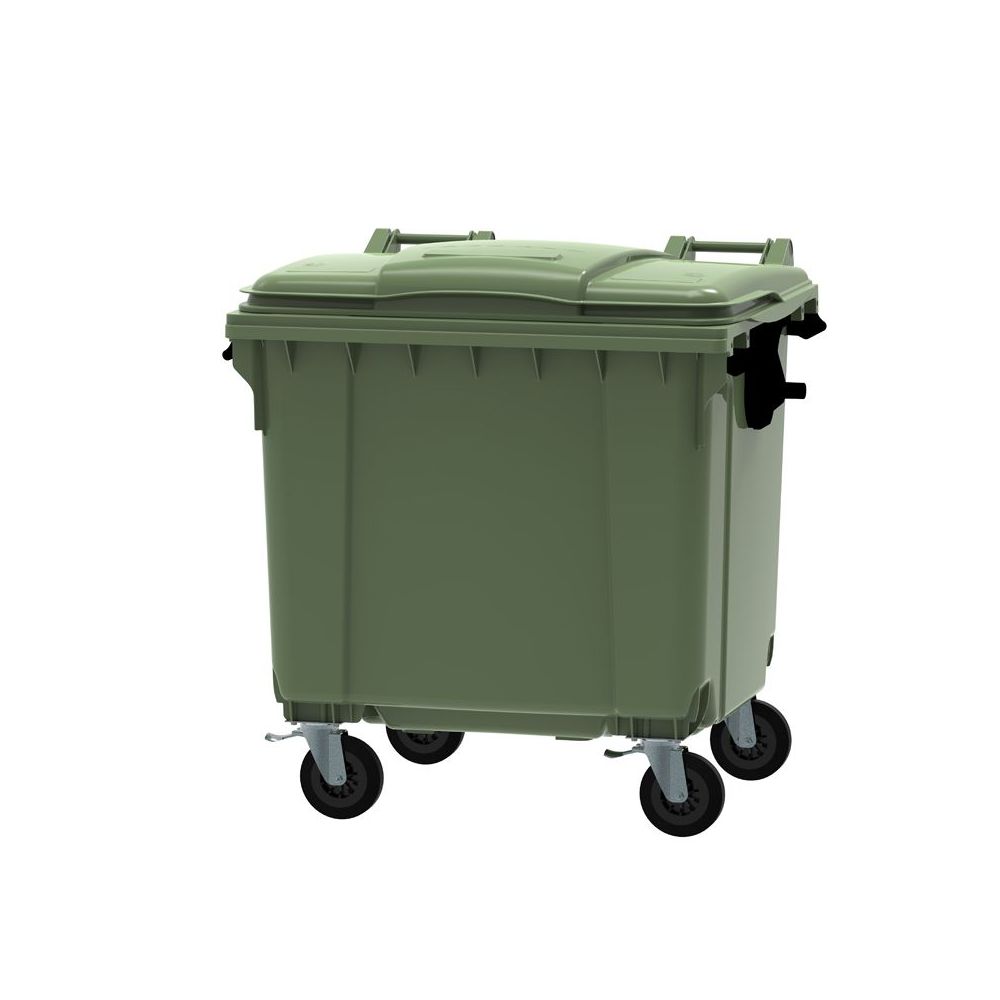 Container 1100 ltr vlak deksel - groen