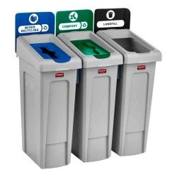 Rubbermaid Slim Jim recyclingstation starterset met luchtsleuven 87 ltr - grijs