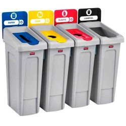 Rubbermaid Slim Jim recyclingstation starterset met luchtsleuven 87 ltr - grijs