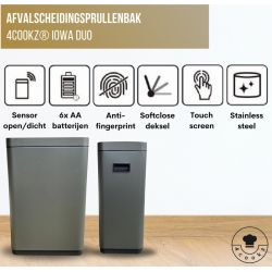 4goodz Iowa Duo prullenbak afvalscheiding 2x 22 liter sensor - grijs