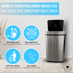 4goodz Prullenbak met sensor 60 liter - RVS