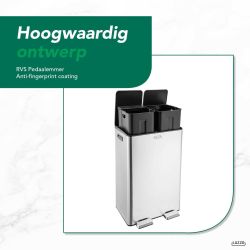 4goodz Luzzo Florida pedaalemmer prullenbak afvalscheiding 60 liter - zilvergrijs