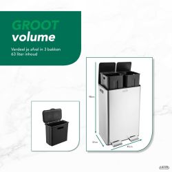 4goodz Luzzo Florida pedaalemmer prullenbak afvalscheiding 60 liter - zilvergrijs