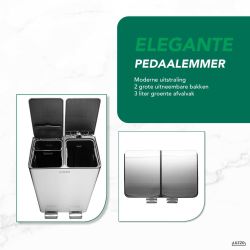 4goodz Luzzo Florida pedaalemmer prullenbak afvalscheiding 60 liter - zilvergrijs