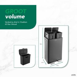 4goodz Luzzo Florida pedaalemmer prullenbak afvalscheiding 60 liter - zwart