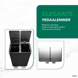 4goodz Luzzo Florida pedaalemmer prullenbak afvalscheiding 60 liter - zwart