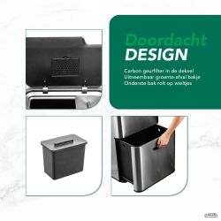 4goodz Luzzo Kansas push prullenbak afvalscheiding 4 vakken - 67 liter - zilvergrijs