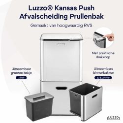 4goodz Luzzo Kansas push prullenbak afvalscheiding 4 vakken - 67 liter - zilvergrijs