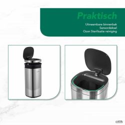 4goodz Luzzo Square sensor prullenbak met ozon filter 30 liter - mat zilver