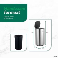 4goodz Luzzo Square sensor prullenbak met ozon filter 30 liter - mat zilver