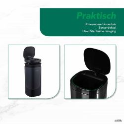 4goodz Luzzo Square sensor prullenbak met ozon filter 30 liter - mat zwart