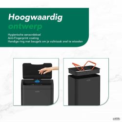 4goodz Luzzo Iowa Black - prullenbak met sensor 50 liter - mat zwart