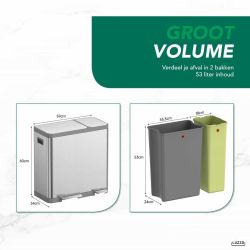 4goodz Luzzo Vermont afvalscheidingsprullenbak pedaalemmer 54 liter - RVS