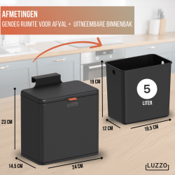 4goodz groente afvalbak - aanrecht afvalbakje 5 liter - uitneembare binnenbak - neerzetten/ophangen - zwart