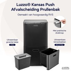 4goodz Luzzo Kansas push prullenbak afvalscheiding 4 vakken - 67 liter - zwart