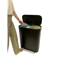 Practo Home duurzame recycling pedaalemmer 2x30l - mat zwart